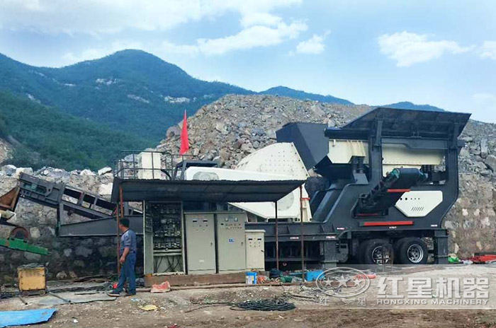 广西南宁时产150吨移动锤破式制沙设备现场